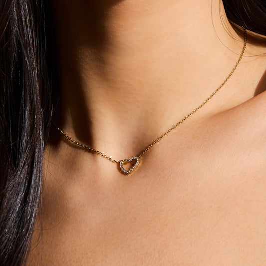 Crystal Heart Outline Necklace - EVRYJEWELS